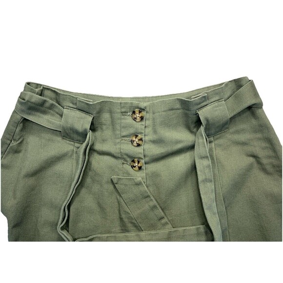 ASOS  Button Front Short Size 8 Olive Green High Rise Tie Belt Pleats  Tailored - Picture 2 of 12